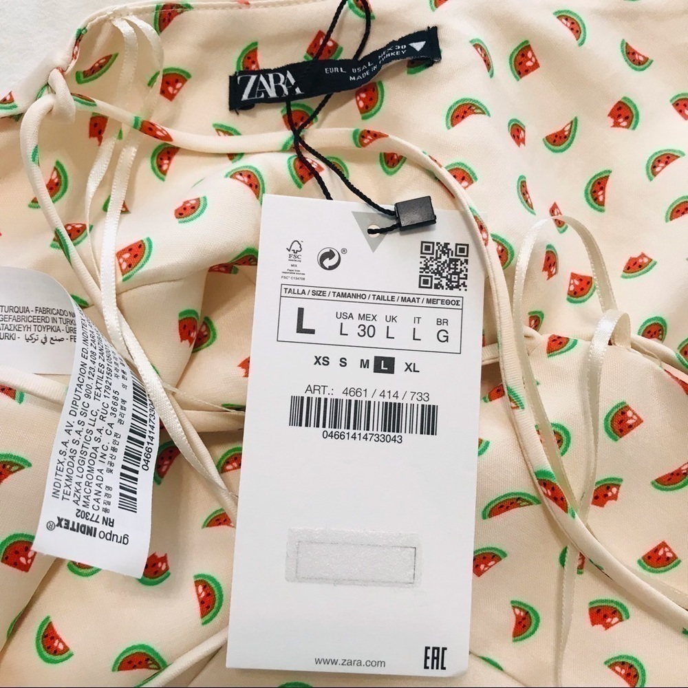 New! ZARA Y2K Watermelon Strappy Bandanna Satin Cropped Printed Blouse Top - Picture 8 of 9